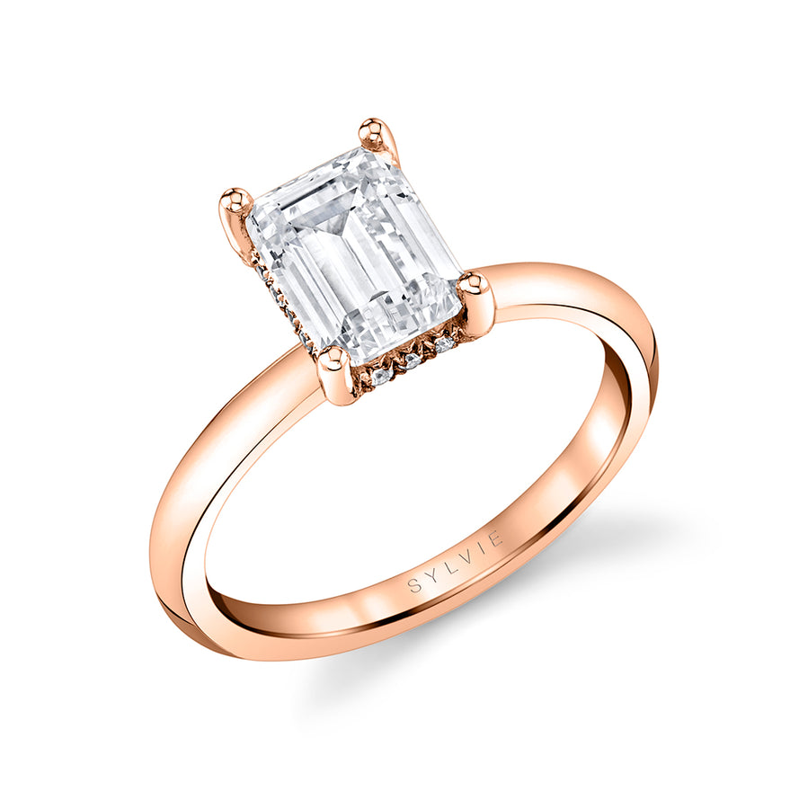 Emerald Cut Solitaire Engagement Ring - Joanna 14k Gold Rose