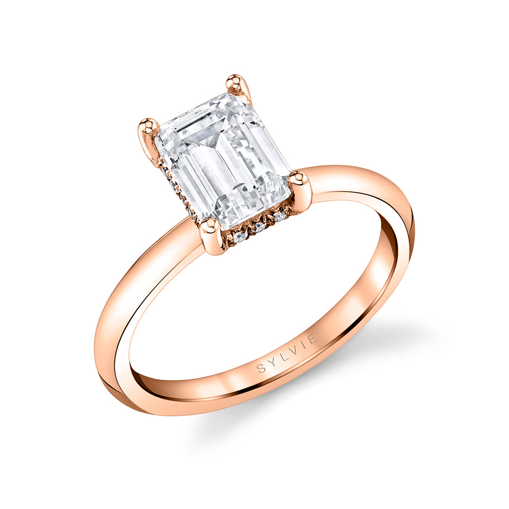 Emerald Cut Solitaire Engagement Ring - Joanna 18k Gold Rose