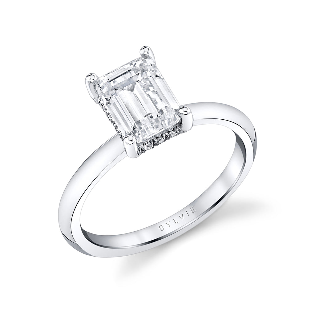 Emerald Cut Solitaire Engagement Ring - Joanna 18k Gold White