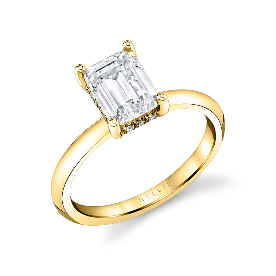 Emerald Cut Solitaire Engagement Ring - Joanna 14k Gold Yellow