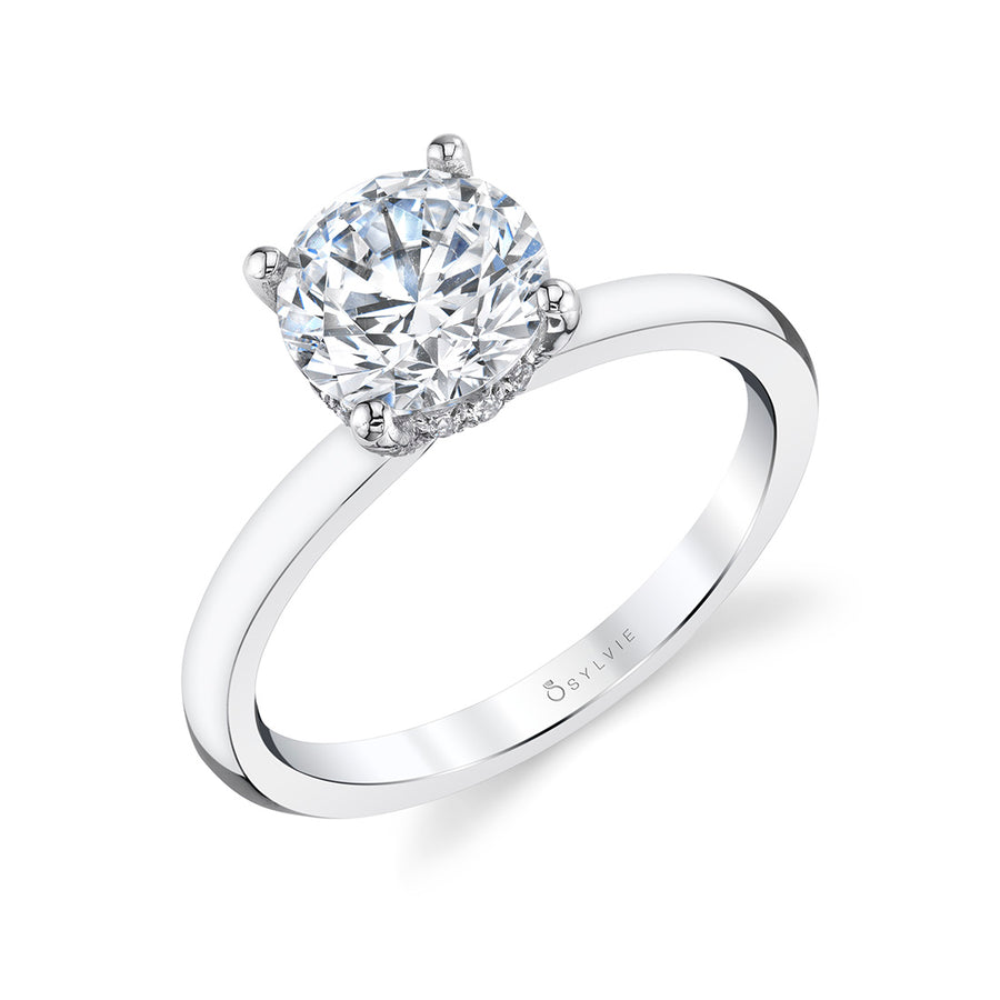 Round Cut Solitaire Engagement Ring - Joanna 18k Gold White