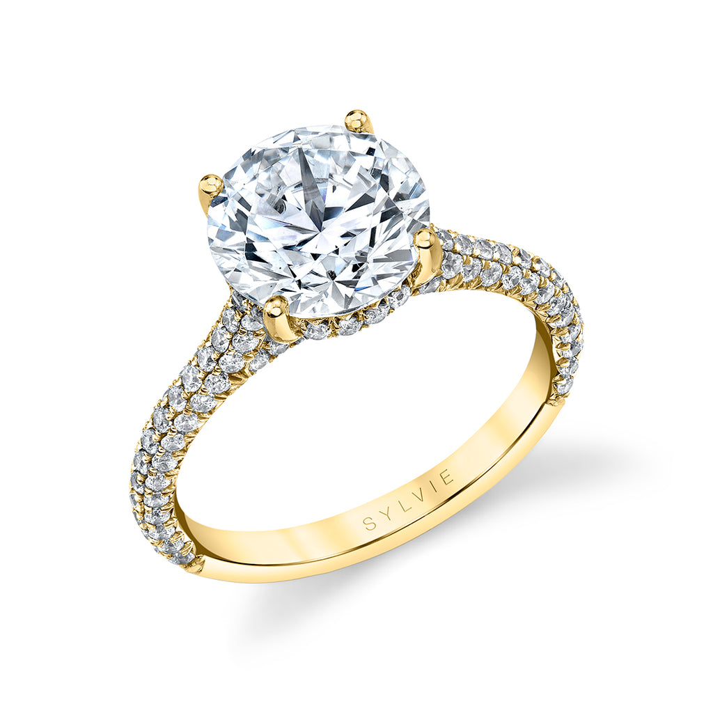 Round Cut Hidden Halo Pave Engagement Ring - Peighton 14k Gold Yellow