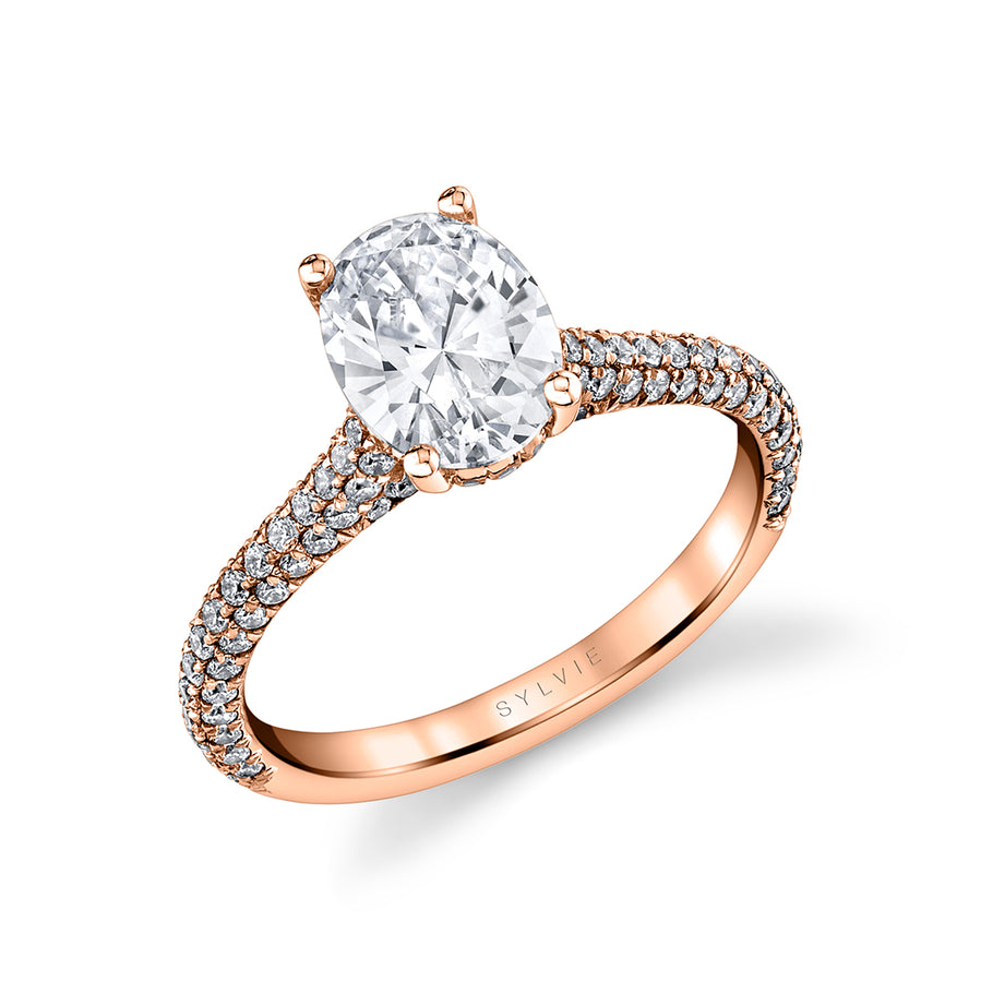 Oval Cut Hidden Halo Pave Engagement Ring - Peighton 14k Gold Rose