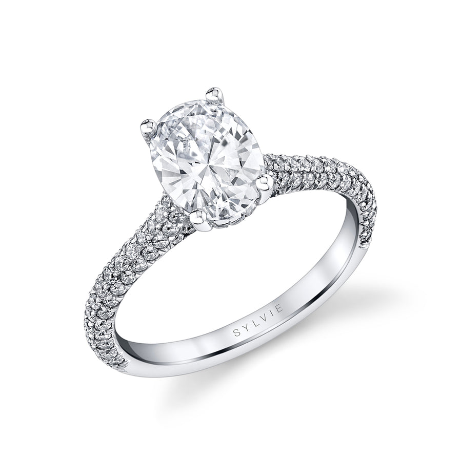 Oval Cut Hidden Halo Pave Engagement Ring - Peighton Platinum White