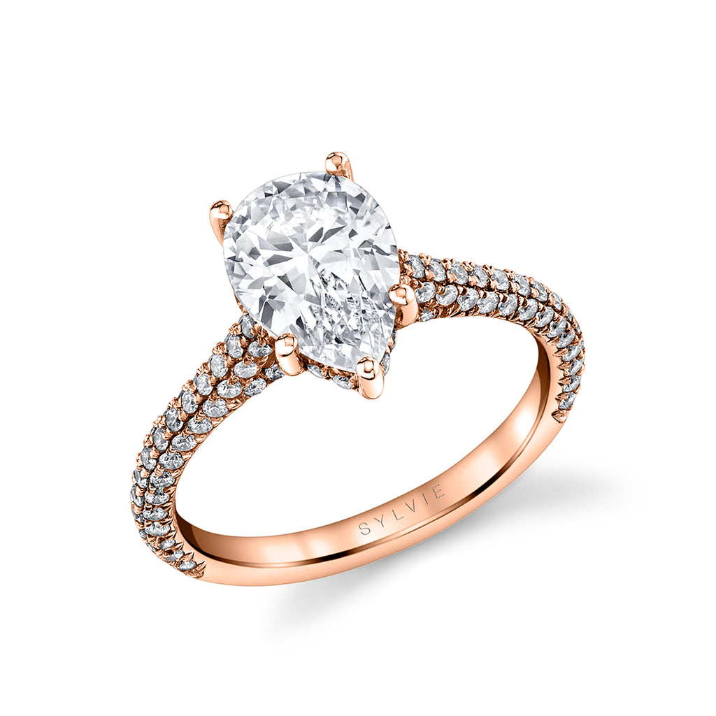 Pear Shape Hidden Halo Pave Engagement Ring - Peighton 14k Gold Rose