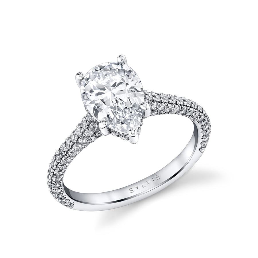 Pear Shape Hidden Halo Pave Engagement Ring - Peighton Platinum White