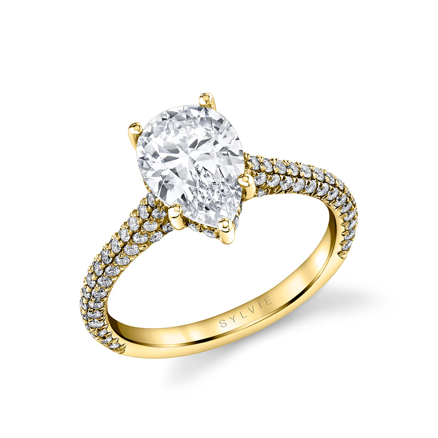 Pear Shape Hidden Halo Pave Engagement Ring - Peighton 14k Gold Yellow