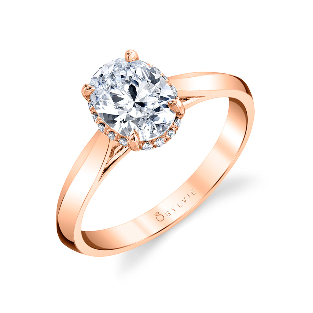 Oval Cut Hidden Halo Solitaire Engagement Ring - Fae 14k Gold Rose
