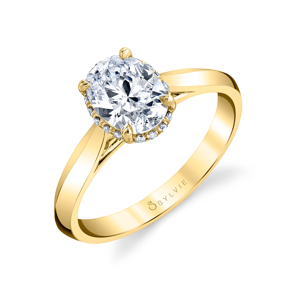 Oval Cut Hidden Halo Solitaire Engagement Ring - Fae 14k Gold Yellow