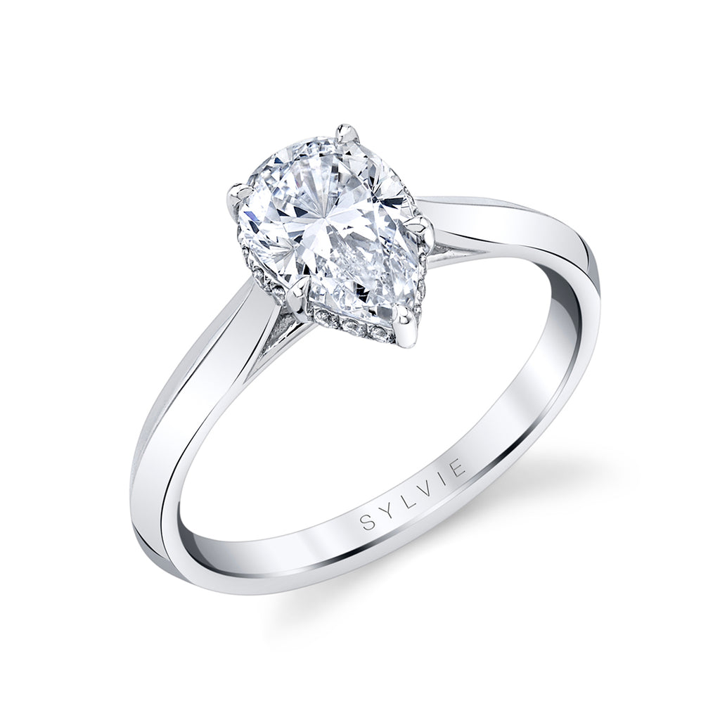 Pear Shaped Hidden Halo Solitaire Engagement Ring - Fae Platinum White