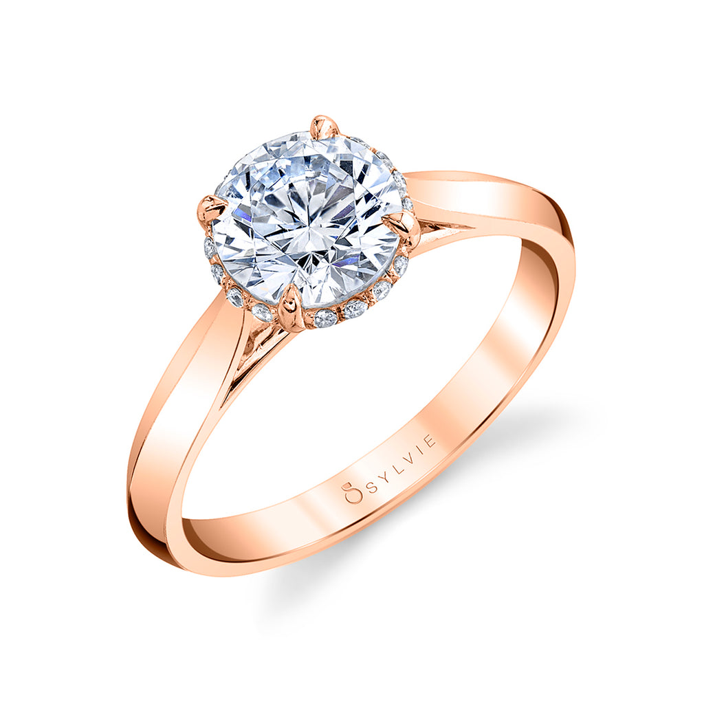 Round Cut Hidden Halo Solitaire Engagement Ring - Fae 14k Gold Rose