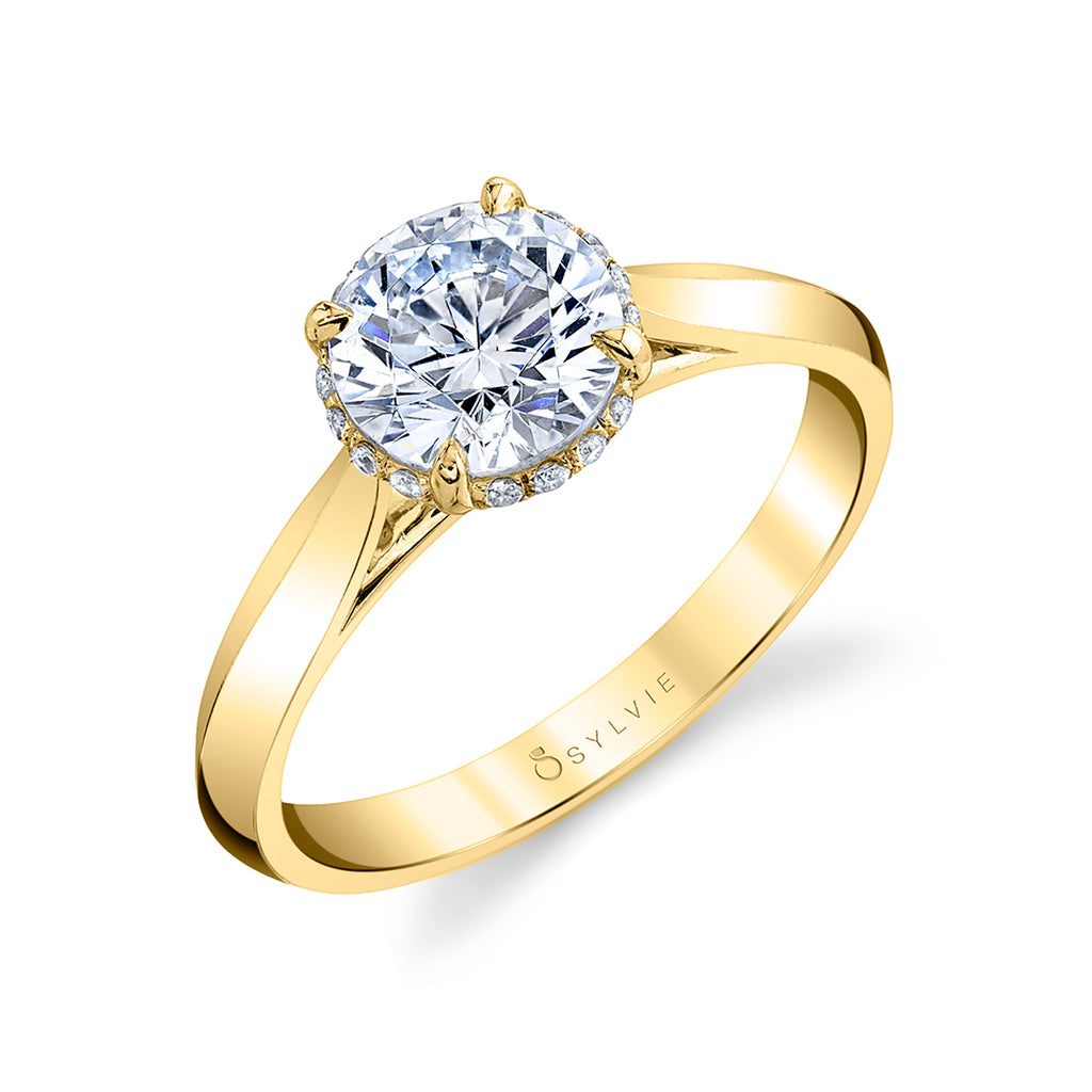Round Cut Hidden Halo Solitaire Engagement Ring - Fae 18k Gold Yellow