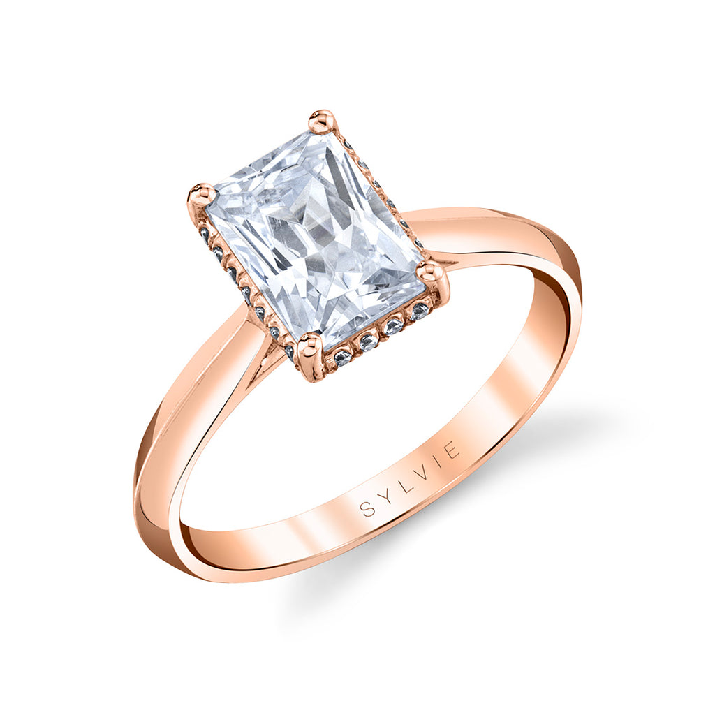 Radiant Cut Hidden Halo Solitaire Engagement Ring - Fae 18k Gold Rose