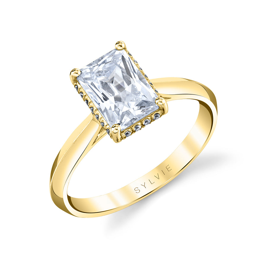 Radiant Cut Hidden Halo Solitaire Engagement Ring - Fae 14k Gold Yellow