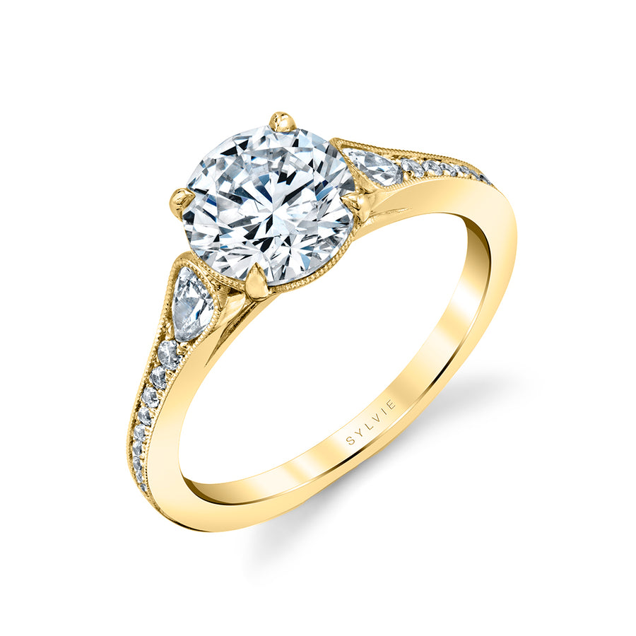 Round Cut Unique Engagement Ring - Esmeralda 18k Gold Yellow