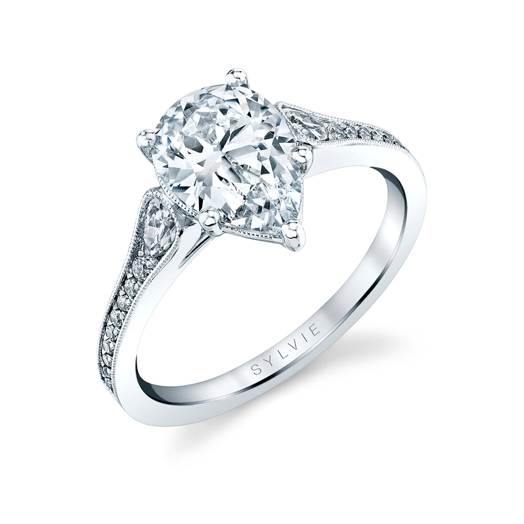 Pear Shaped Unique Engagement Ring - Esmeralda 18k Gold White