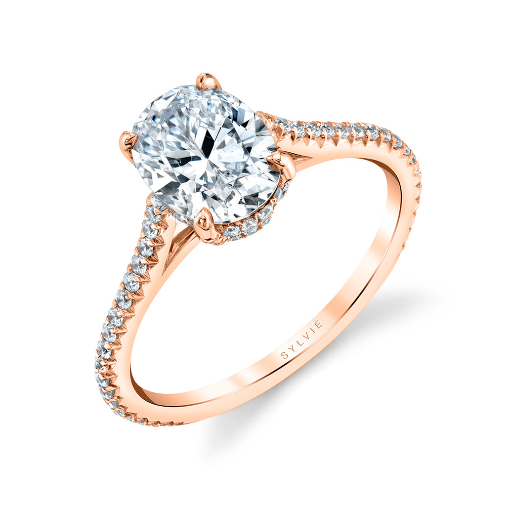 Oval Cut Classic Hidden Halo Engagement Ring - Steffi 14k Gold Rose