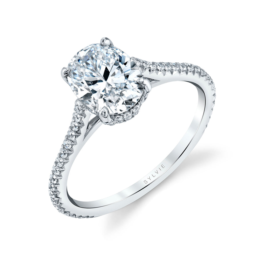 Oval Cut Classic Hidden Halo Engagement Ring - Steffi Platinum White