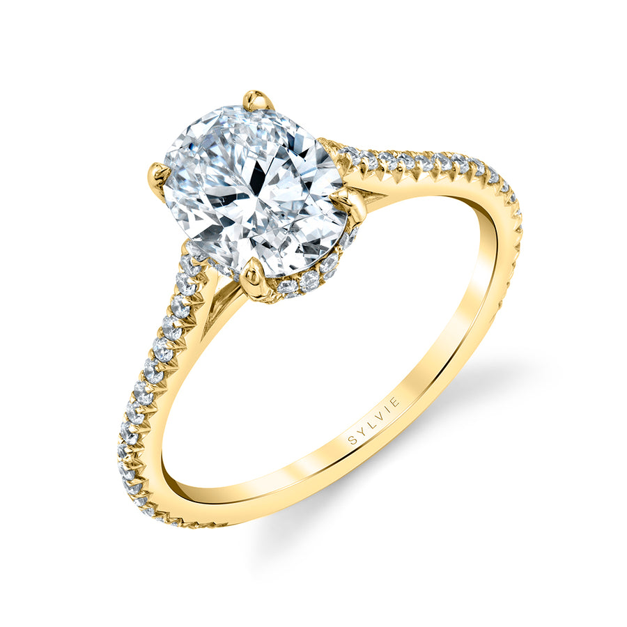 Oval Cut Classic Hidden Halo Engagement Ring - Steffi 14k Gold Yellow