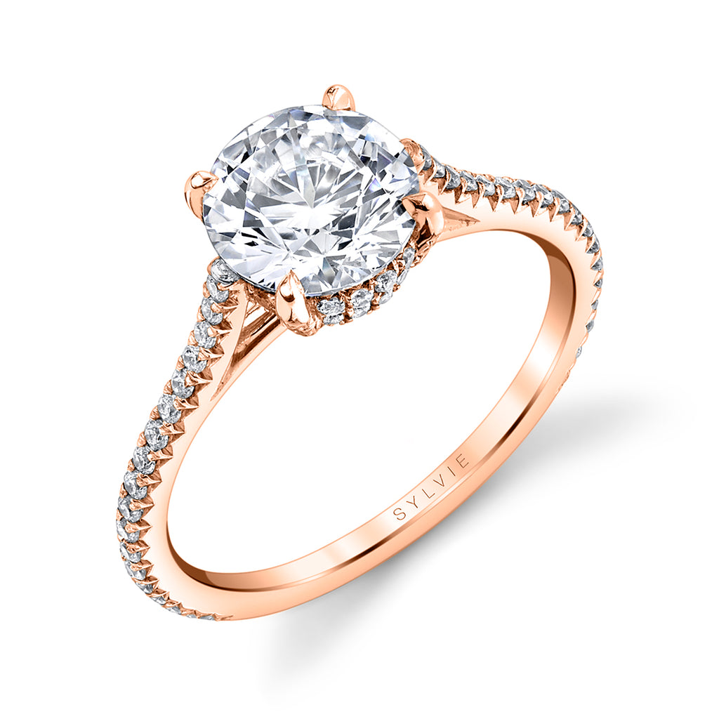 Round Cut Classic Hidden Halo Engagement Ring - Steffi 14k Gold Rose