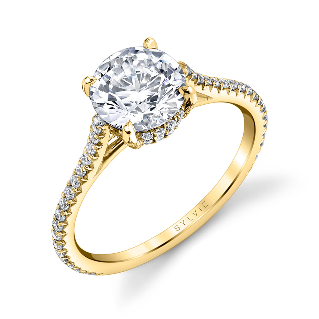 Round Cut Classic Hidden Halo Engagement Ring - Steffi 18k Gold Yellow