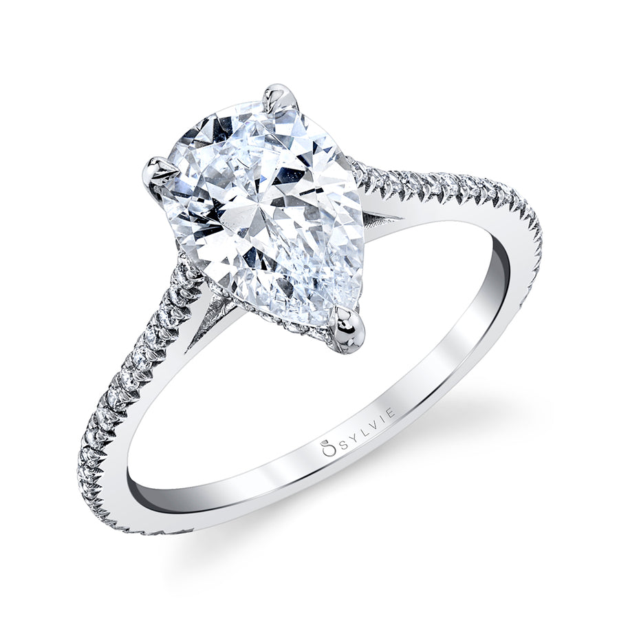 Pear Shaped Classic Hidden Halo Engagement Ring - Steffi Platinum White