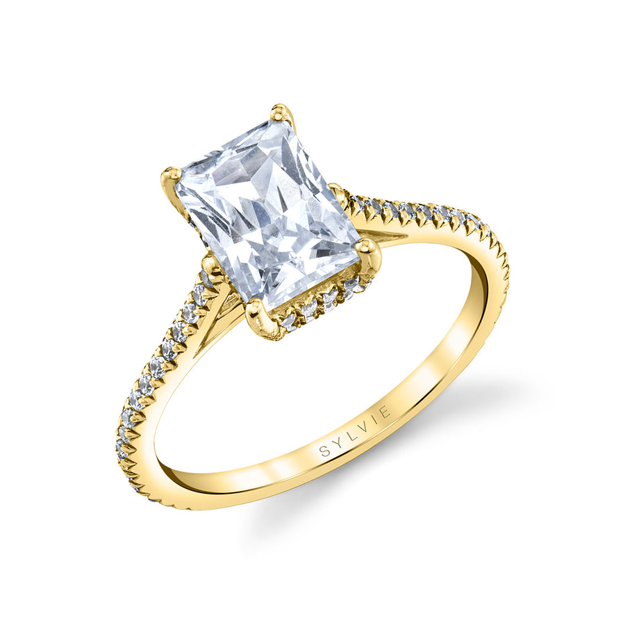 Radiant Cut Classic Hidden Halo Engagement Ring - Steffi 18k Gold Yellow