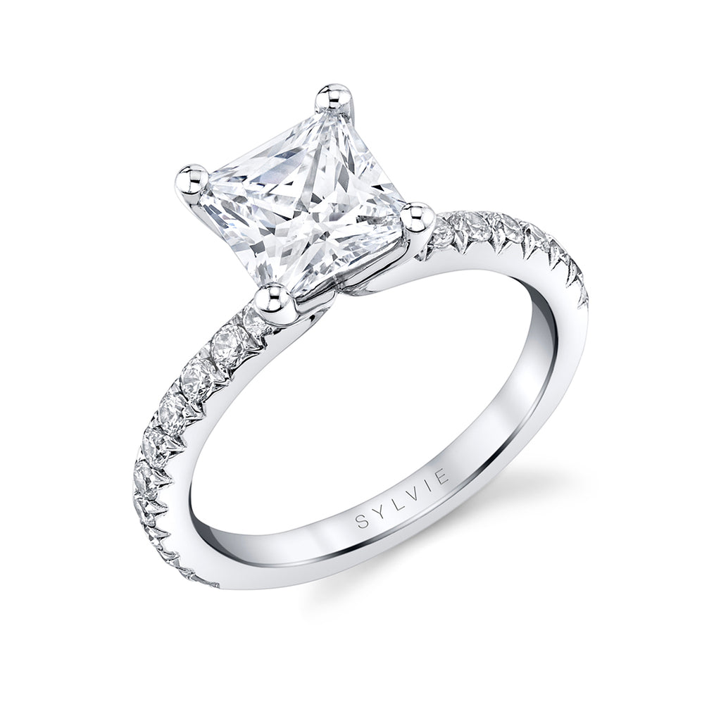 Princess Cut Classic Engagement Ring - Vanessa Platinum White