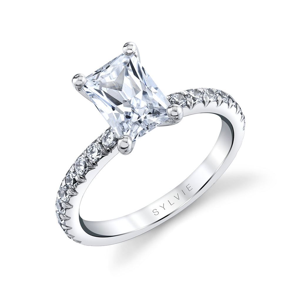 Radiant Cut Classic Engagement Ring - Vanessa 14k Gold White