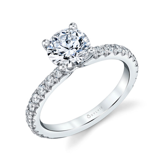 Sylvie Round Cut Classic Engagement Ring - Vanessa 18k Gold White