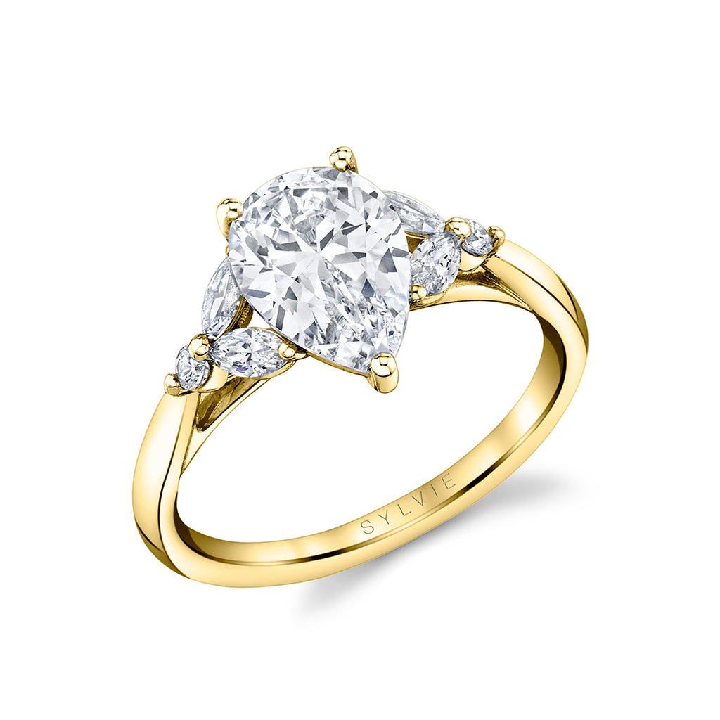 Pear Shaped Unique Three Stone Engagement Ring - Alina 18k Gold Yellow