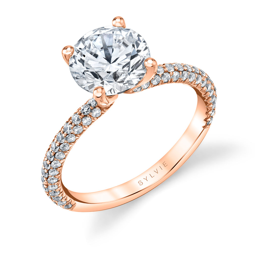 Round Cut Classic Pave Engagement Ring - Braylin 18k Gold Rose