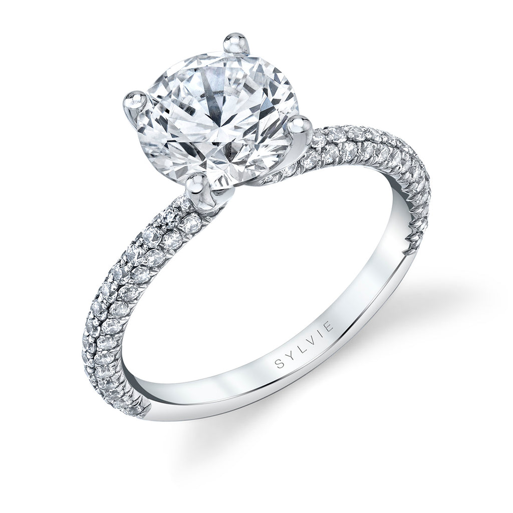 Round Cut Classic Pave Engagement Ring - Braylin Platinum White