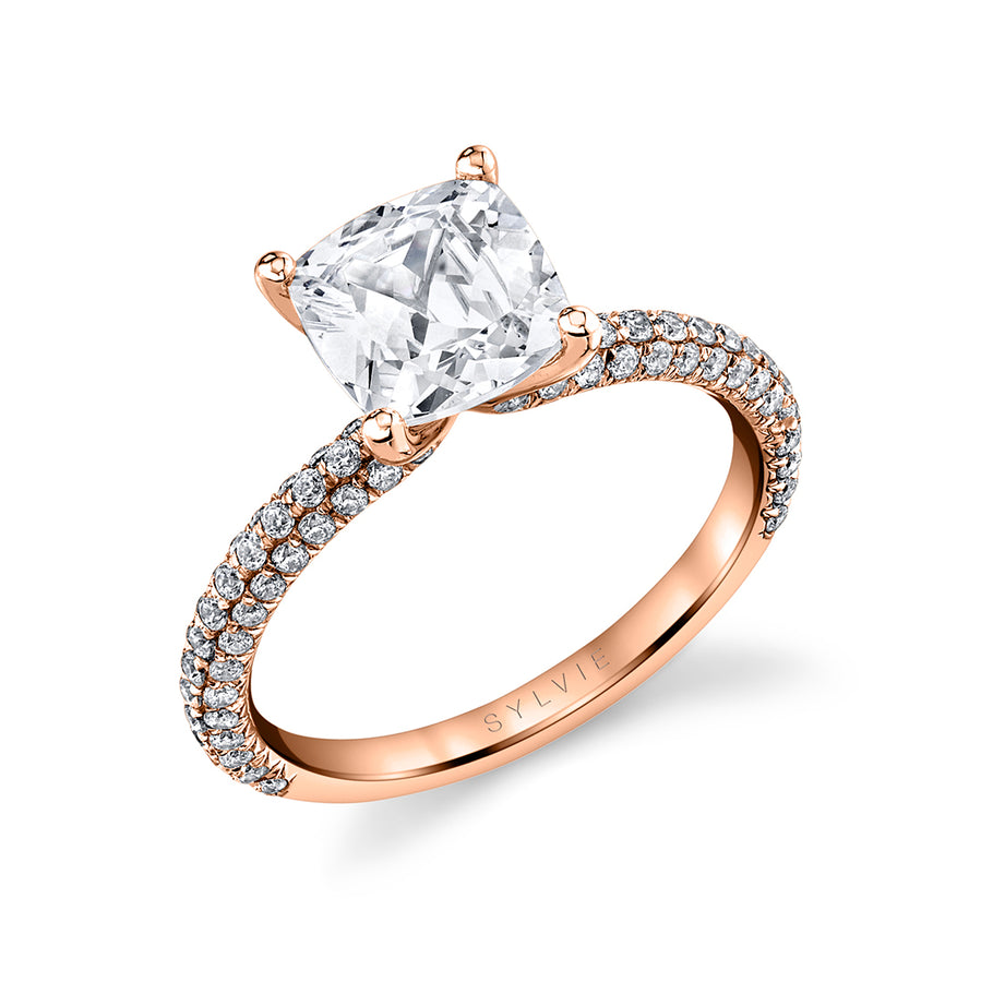 Cushion Cut Classic Pave Engagement Ring - Braylin 14k Gold Rose