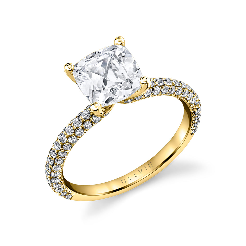 Cushion Cut Classic Pave Engagement Ring - Braylin 14k Gold Yellow