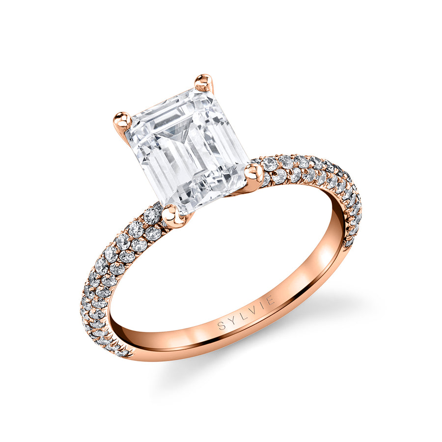 Emerald Cut Classic Pave Engagement Ring - Braylin 14k Gold Rose