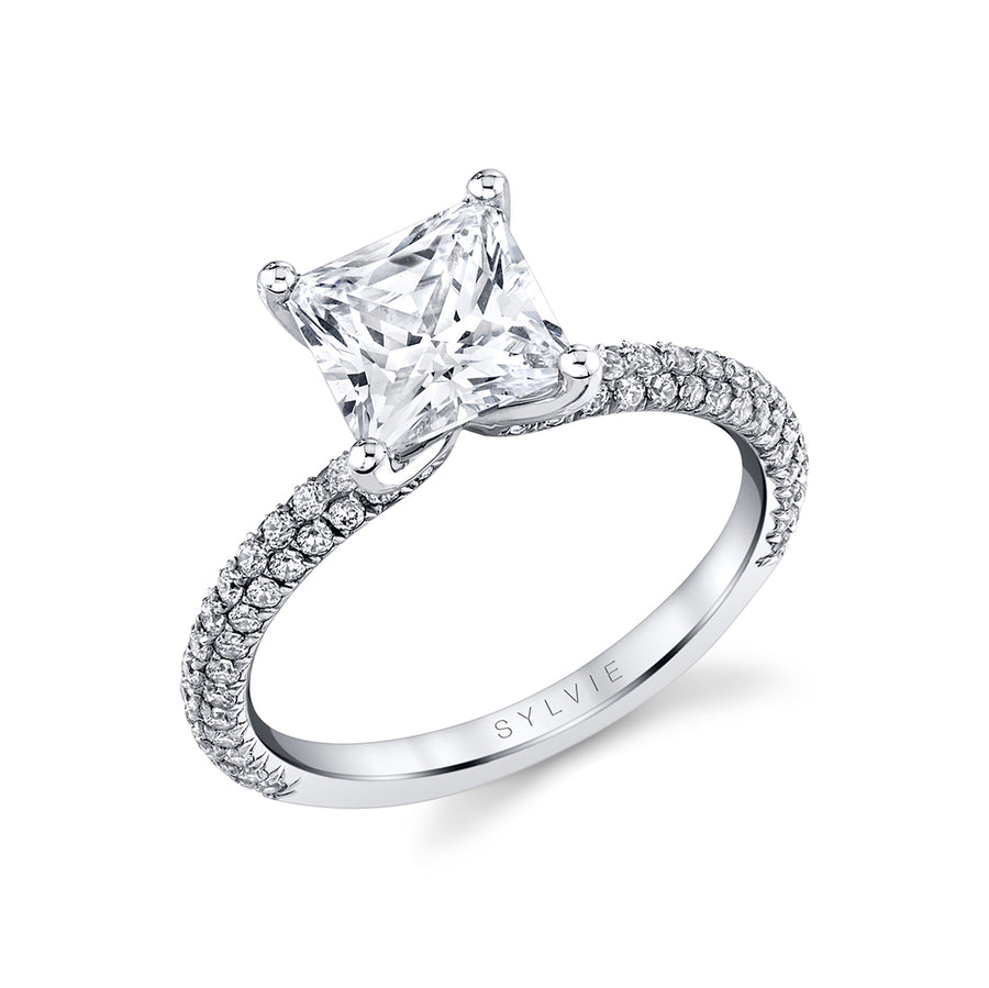 Princess Cut Classic Pave Engagement Ring - Braylin Platinum White