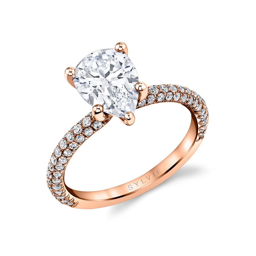 Pear Shaped Classic Pave Engagement Ring - Braylin 18k Gold Rose