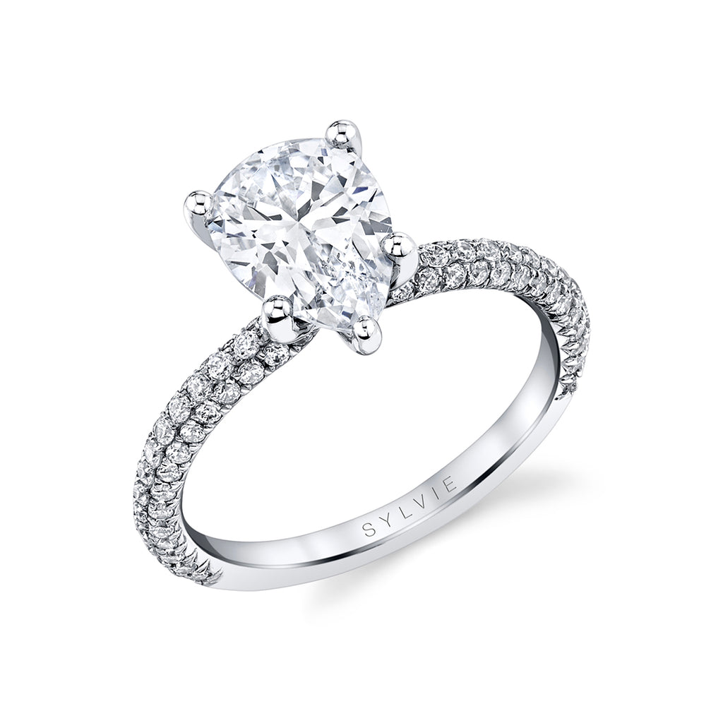 Pear Shaped Classic Pave Engagement Ring - Braylin Platinum White