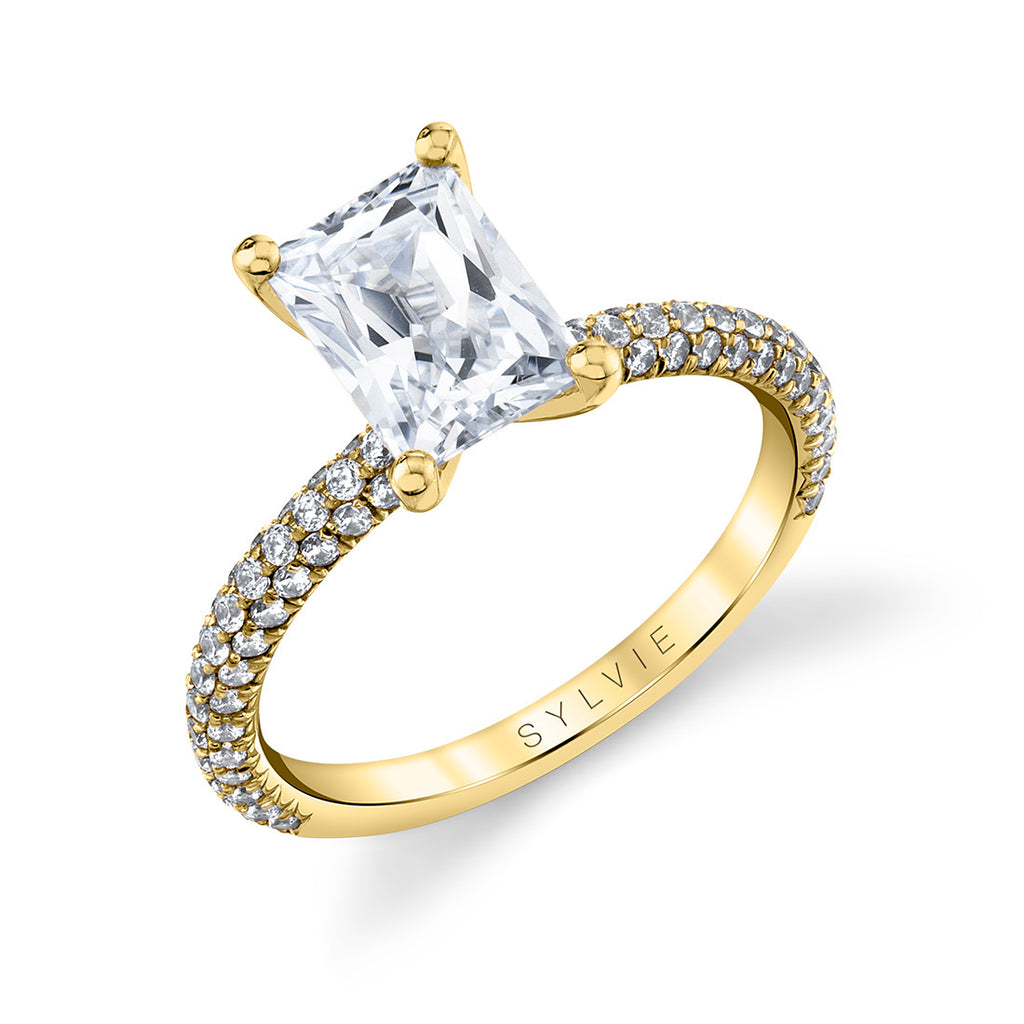 Radiant Cut Classic Pave Engagement Ring - Braylin 14k Gold Yellow