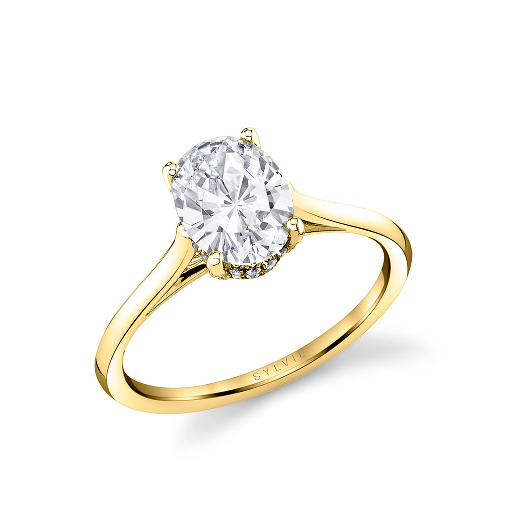 Oval Cut Solitaire Hidden Halo Engagement Ring - Carter 18k Gold Yellow