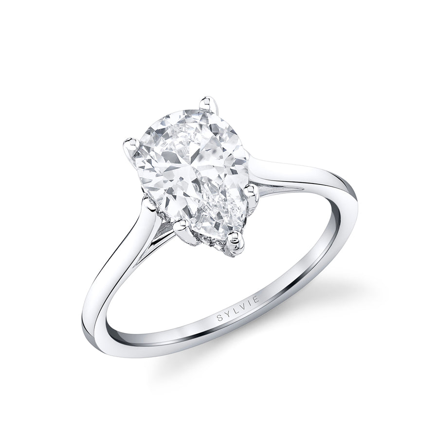Pear Shaped Solitaire Hidden Halo Engagement Ring - Carter Platinum White