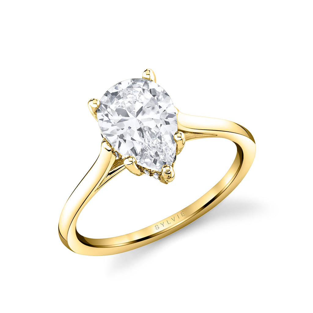 Pear Shaped Solitaire Hidden Halo Engagement Ring - Carter 18k Gold Yellow