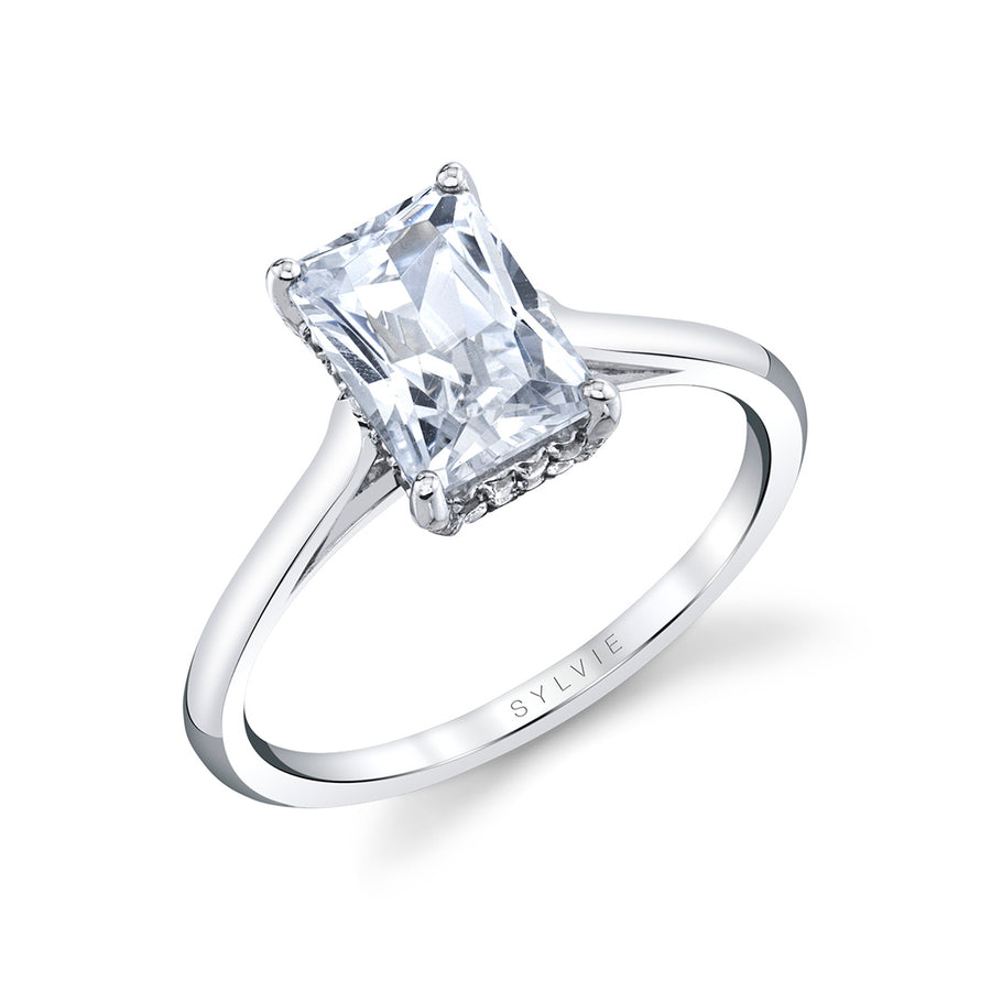 Radiant Cut Solitaire Hidden Halo Engagement Ring - Carter 14k Gold White