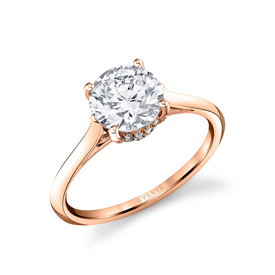 Round Cut Solitaire Hidden Halo Engagement Ring - Carter 18k Gold Rose