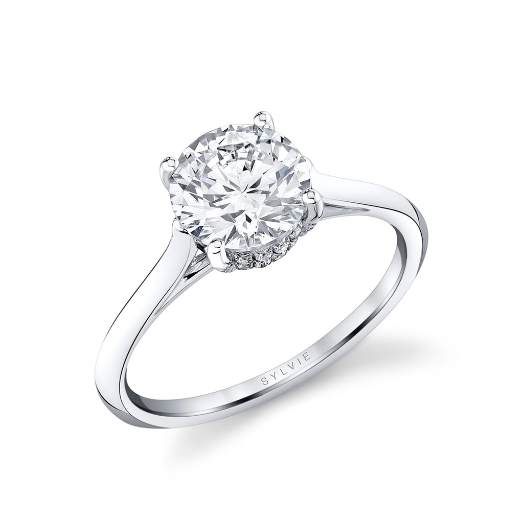 Round Cut Solitaire Hidden Halo Engagement Ring - Carter 14k Gold White