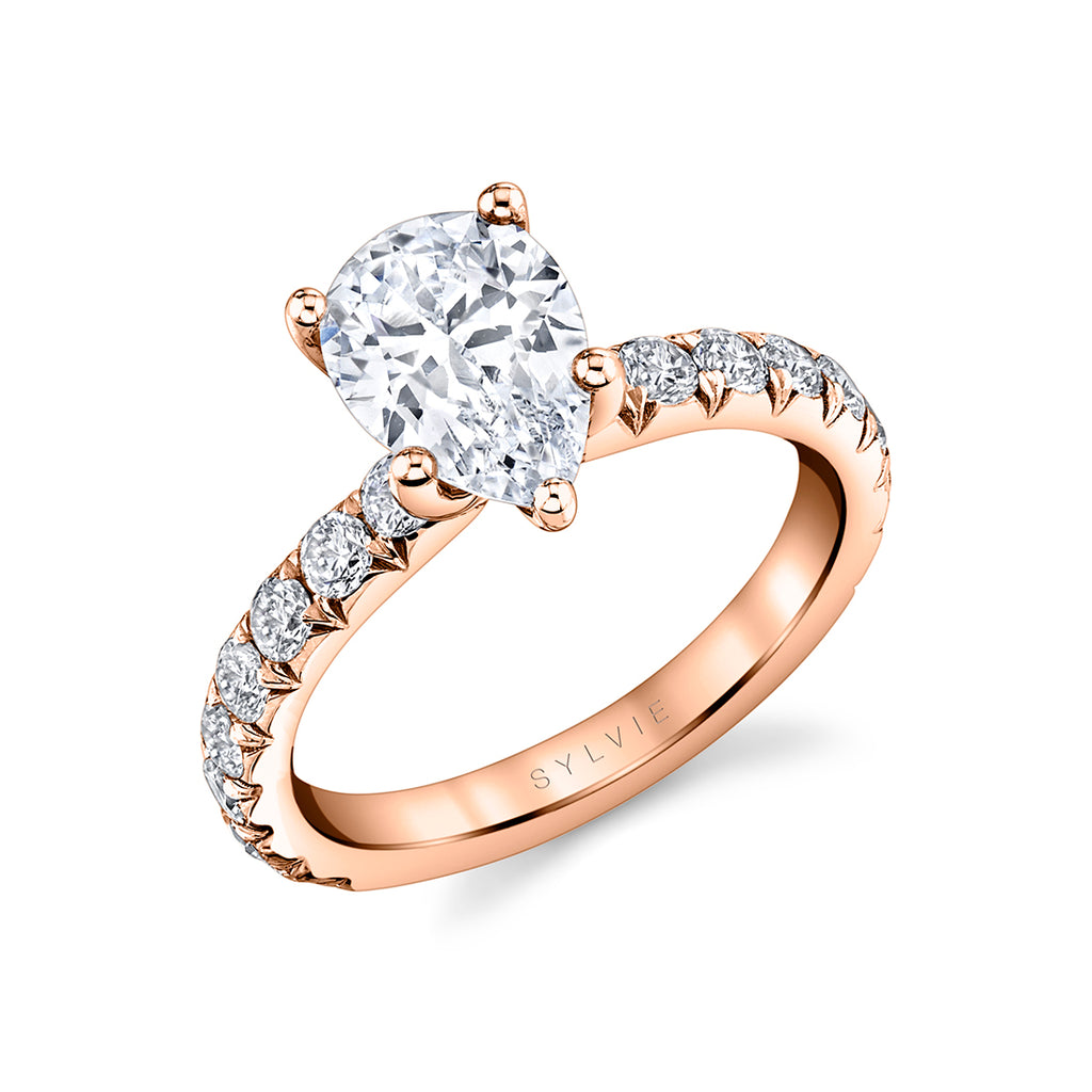 Pear Shaped Classic Wide Band Engagement Ring - Marlise 18k Gold Rose