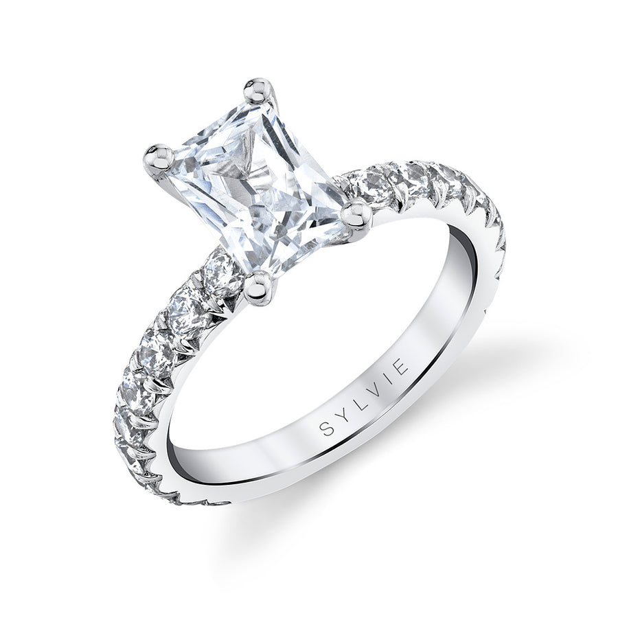 Radiant Cut Classic Wide Band Engagement Ring - Marlise Platinum White