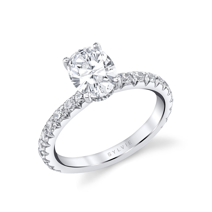 Oval Cut Classic Wide Band Engagement Ring - Malencia Platinum White