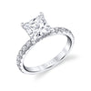 Princess Cut Classic Wide Band Engagement Ring - Malencia Platinum White